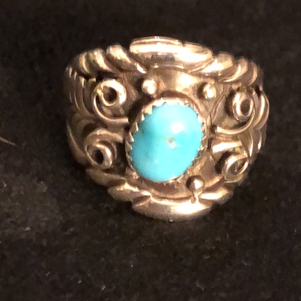 VINTAGE NATIVE AMERICAN  TURQUOISE 925 /Sterling Silver Ring - 1970s